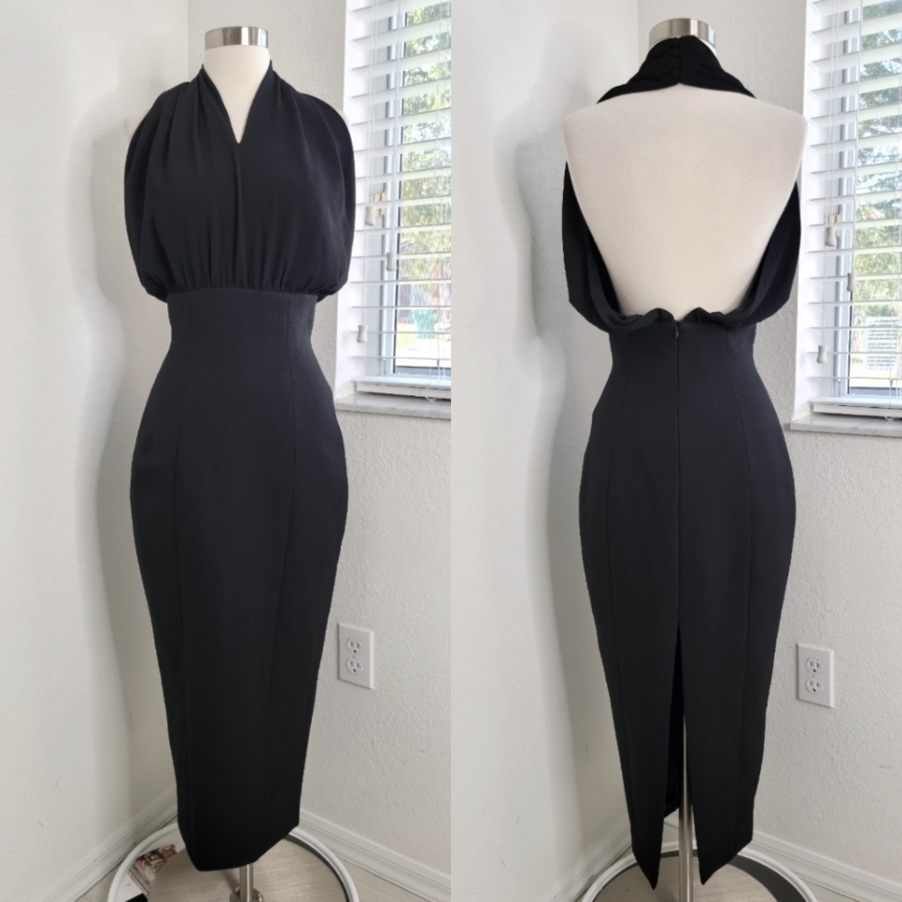 MISHA COLLECTION Vedette Halter Maxi Dress In Ebony S.